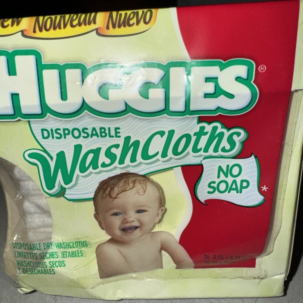 16 count HUGGIES Disposable Wash Cloths NO SOAP 2003 NOS Package is ROUGH